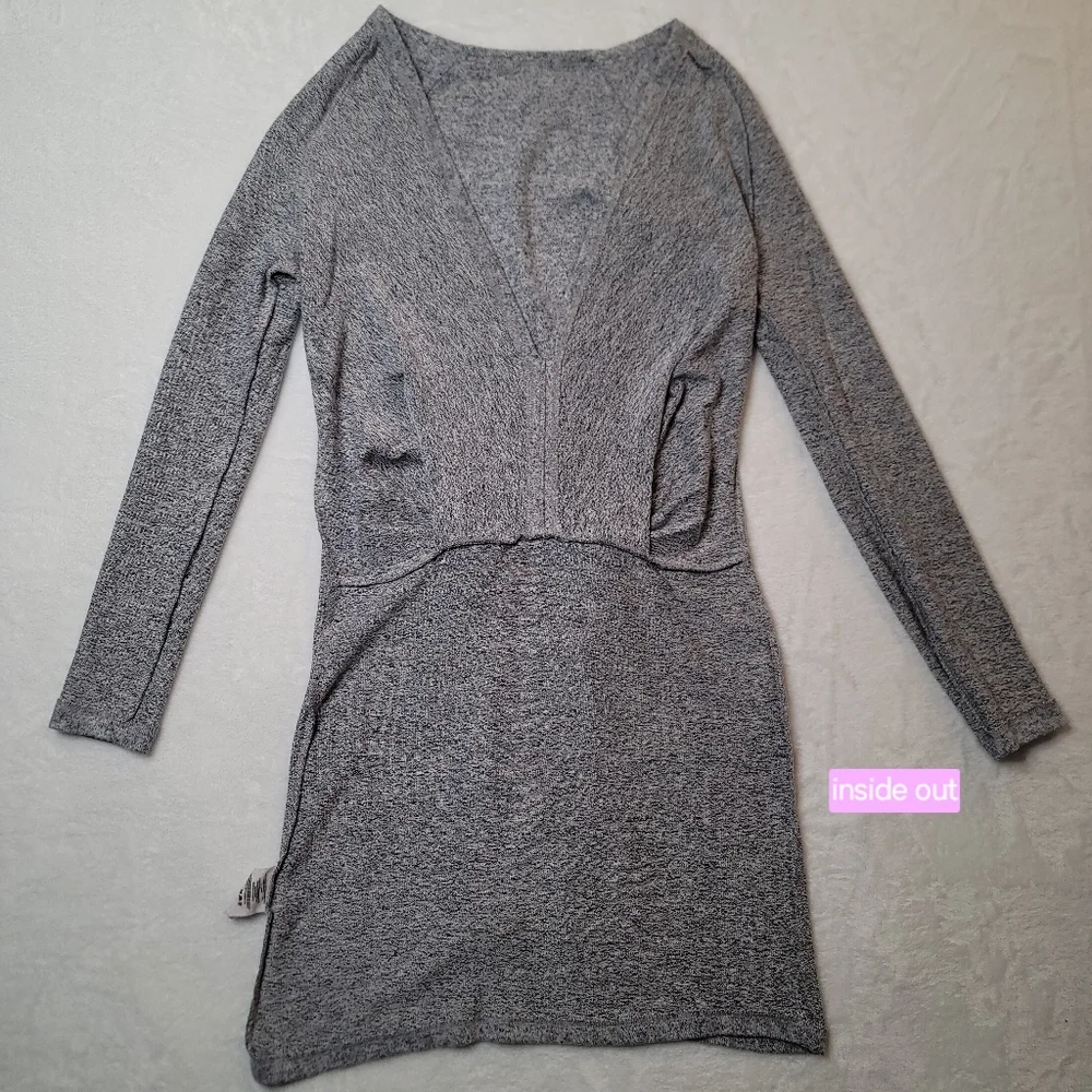 Free People Ginger Cozy Tie Front Sweater Dress Heather Gray Mini XS Long Sleeve